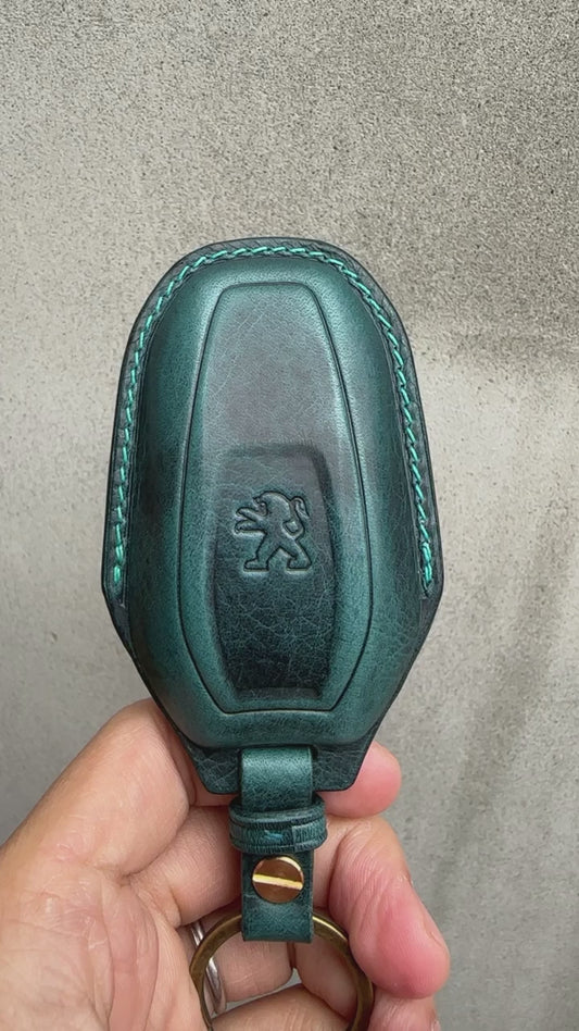 Peugeot key fob cover, Wax leather