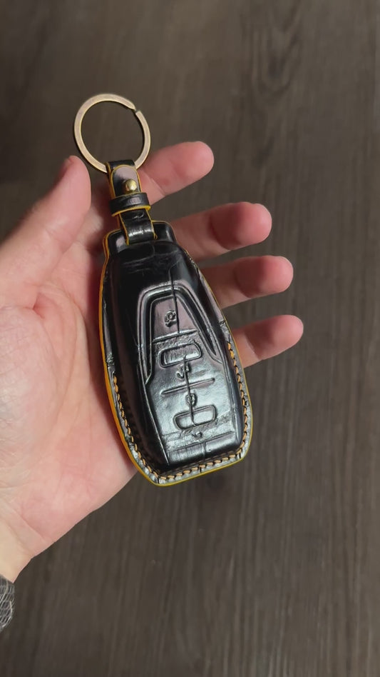 Aston Martin key fob cover,  Crocodile leather Leather key case