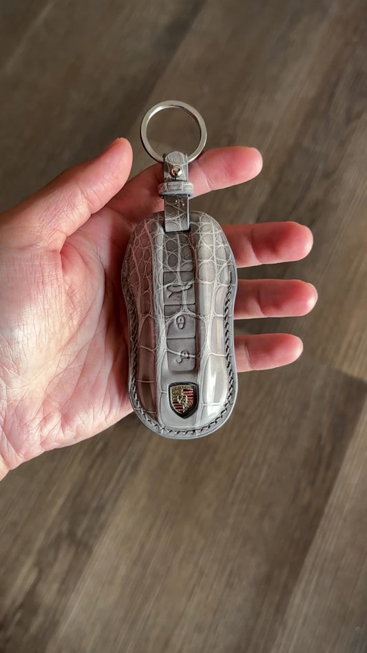 Porsche key fob cover,  Crocodile leather Leather key case