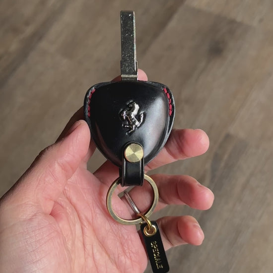 Black Shell Cordovan Key Case for Ferrari 458 with Leather Keychain