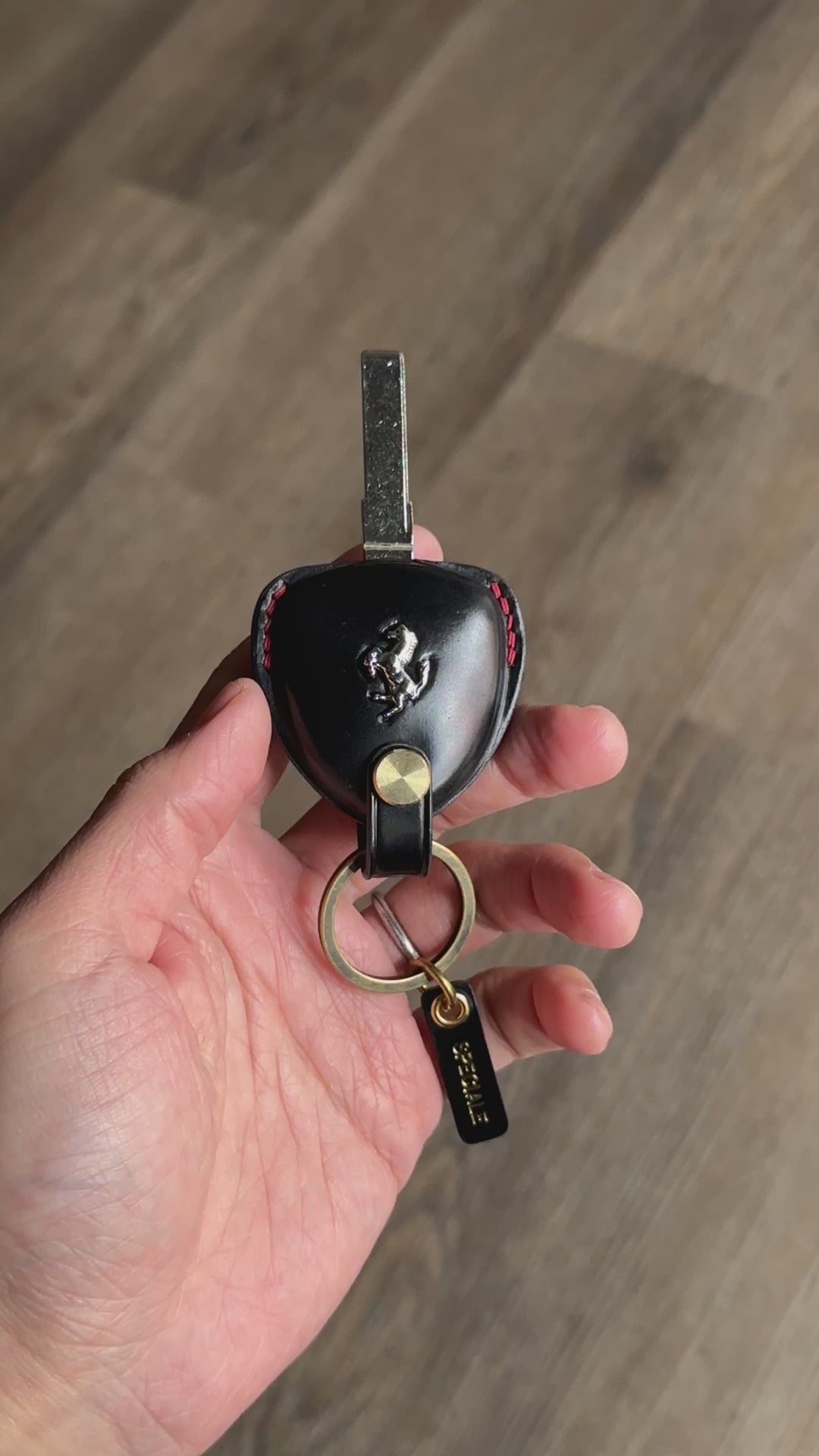 Black Shell Cordovan Key Case for Ferrari 458 with Leather Keychain