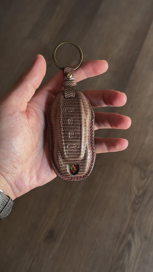 Porsche key fob cover, Porsche Leather key case, Lizard leather