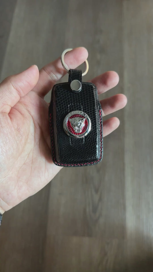 Jaguar key fob cover, Jaguar Leather key case, Lizard leather