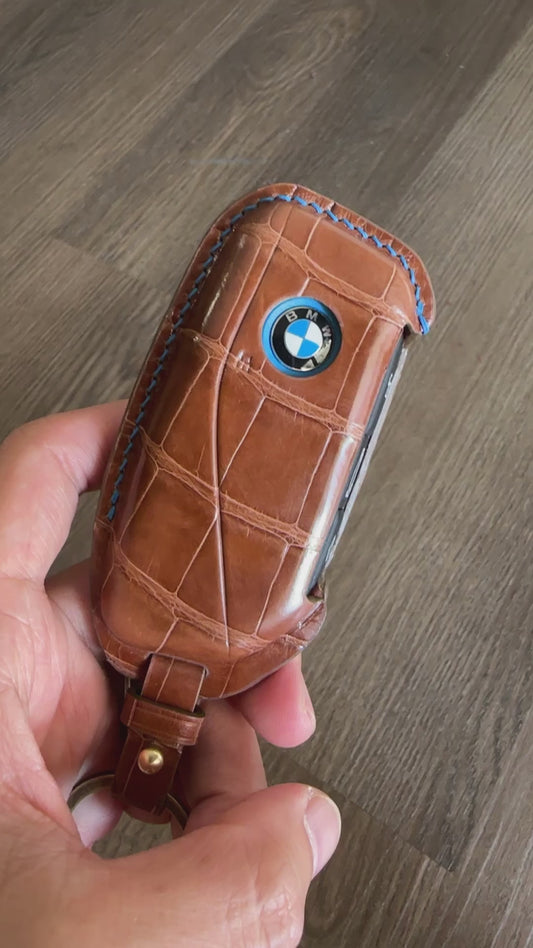 BMW key fob cover,  Crocodile leather Leather key case
