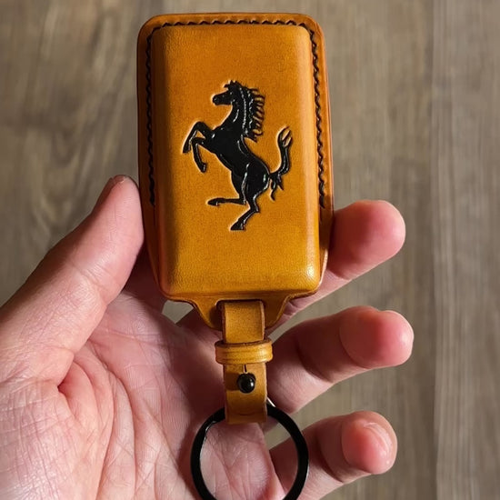 Handmade Red Buttero Leather Key Case for Ferrari Roma - yellow