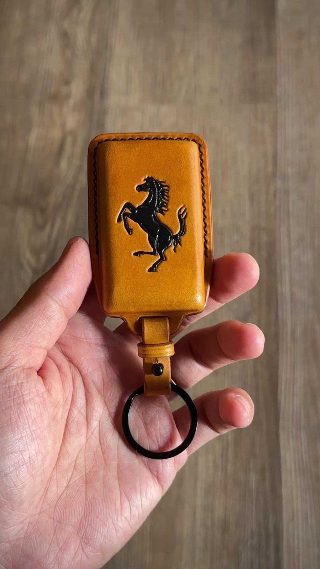 Handmade Red Buttero Leather Key Case for Ferrari Roma - yellow